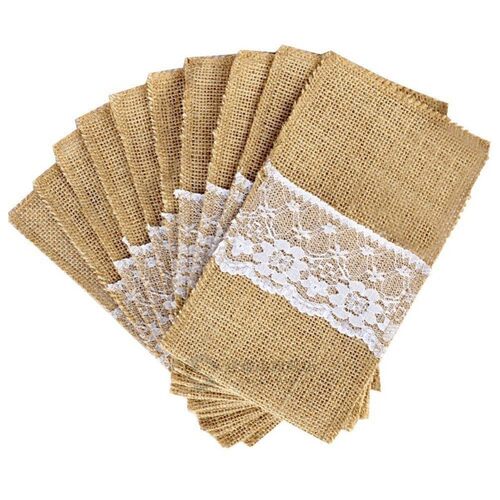 50 pcs Natural Jute Cutlery Knives and ks Cutlery Set Silver