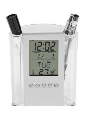 Desk Alarm Clock Calendar Timer Pen Pencil Holder Clock
