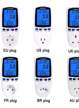 EU US UK FR BR AU Plug Socket Digital Wattmeter Power