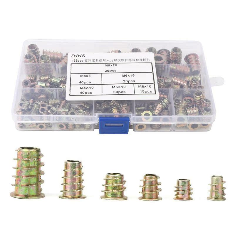 165Pcs carbon steel Threaded Inserts Nuts M4/M5/M6/M8