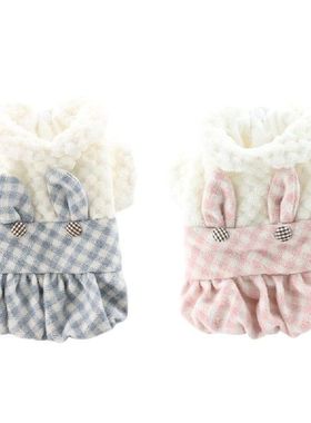 Winter Warm Fleece Dog Clothes Lattice Puppy Dog Dress Coat