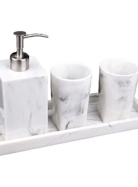 4pcs Resin Soap Dispenser Toothbrush Holder Marble Pattern