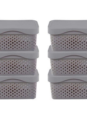 Hot 6Pcs Storage Basket with Lid, Stackable Desktop Storage