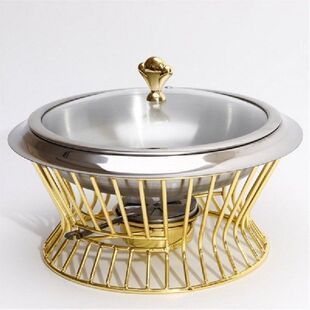 Set Mini Hotpot Holder Glass Lid Gold Silver Chafing Dish