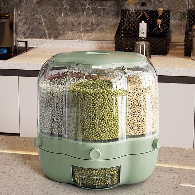 Rotating Grain Storage Box White Green Kitchen Home