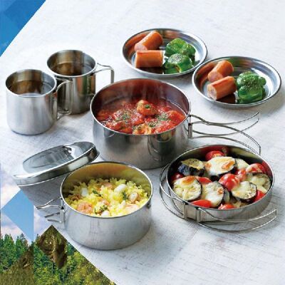 8Pcs/set Ultra-light Stainless Steel Outdoor Picnic Pot Pan