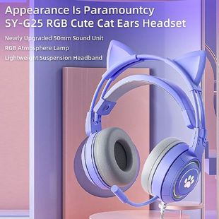 Cute Cat-ears Wired Headphones With Mic Noise Cancelling