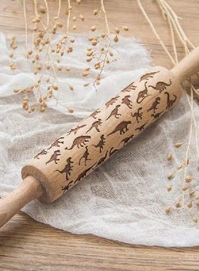 Dinosaur Pattern Embossed Rolling Pin Christmas Baking
