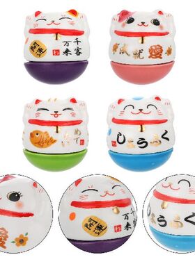 4pcs Fortune Cat Tumbler Ornaments Fortune Cat Figurine