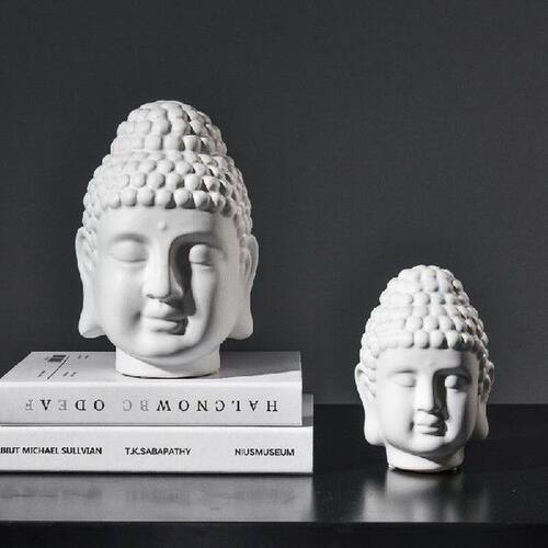 Sandstone White Buddha Head Statue Resin India Religious