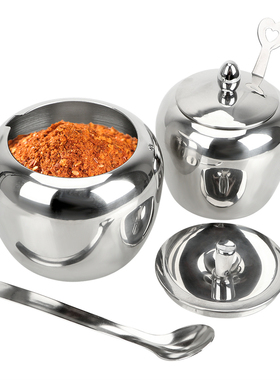Stainless Steel With Lid and Spoon Tableware Condiment Pot