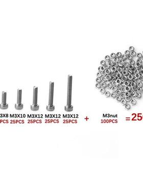 250pcs Stainless Steel M3*6/8/10/12/16/20 Cap Head Screws Se