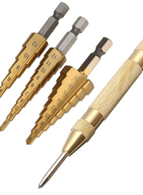 3pcs Hex HSS Step CoTitanium Drill Bits Hole Cutter + Automa