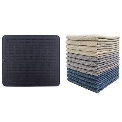 1 Pcs Large Silicone Placemat Dish Drying Mat & 12 Pcs
