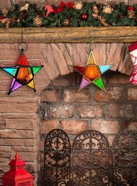 Moroccan Iron Hung Lantern Iron Style Colourful Glass