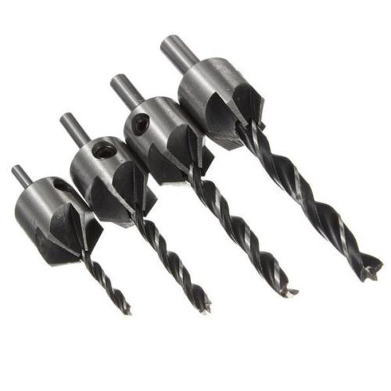 4pcs  3-6mm HSS 5 Flute Countersink Drill Bit Set Screw Cham