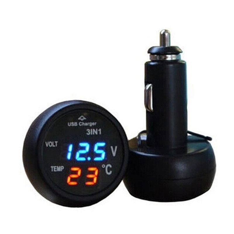 3 in 1 Car Auto LED Thermometer Voltage Detection Table USB