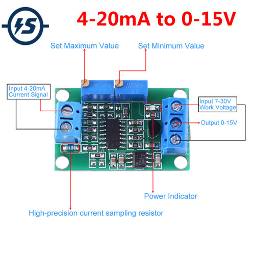 4-20mA to 0-15V Current to Voltage Converter Module DC7-30V