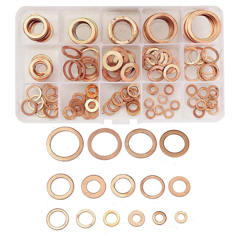 150pcs 15 Sizes Assorted Copper Gasket Washers Solid Sealing