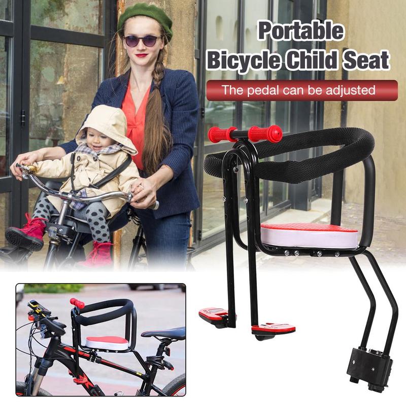 Portable Child Bike Seat with Handrail Foot Pedals Portable
