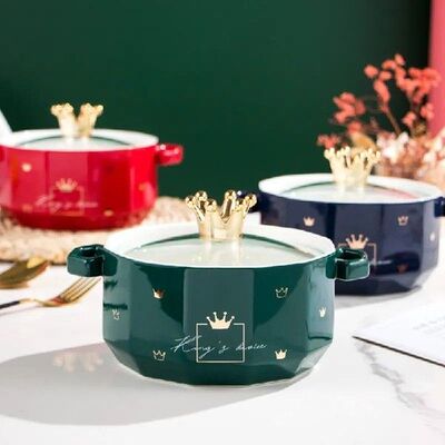 1000ml Nordic Ceramic Salad Bowl With Handle Breakfast