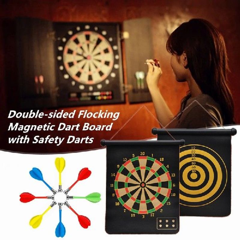 12/15/17inch Double-sided Magnetic Dart Board Set Home Wall