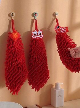 2PC Red Chenille Hand Towel Kitchen Bathroom Quick Dry Soft