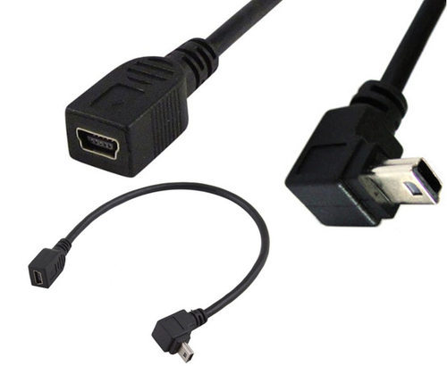 Mini USB 5 Pin female - male down angle extension cable 0.25