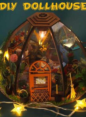 DIY Dollhouse Miniature Furniture Kit with LED Lights Wood H