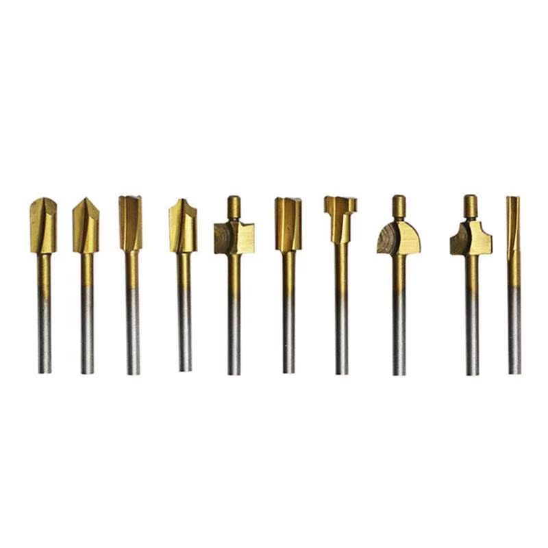 10pcs Milling Cutters Titanium Plating Router Bit Milling Cu