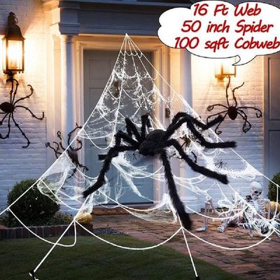 Scary Pranks Funny Halloween decorations Spider and Cobweb