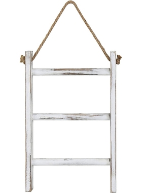 Wall-Hanging Towel Ladder Rustic Whitewashed Wood