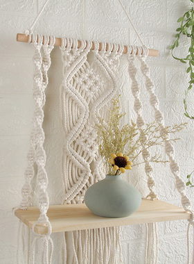 Boho Macrame Wall Hanging Shelf Macrame Wall Decor Woven Tas