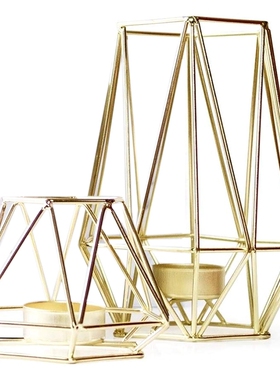 Hot Set of 2 Gold Geometric Metal Tealight Candle Holders