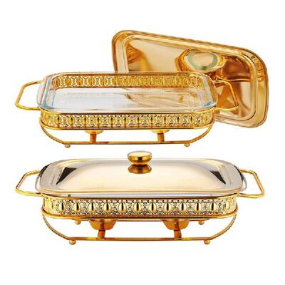 Buffet Luxury Golden Square Dish Food Warmer Stainless