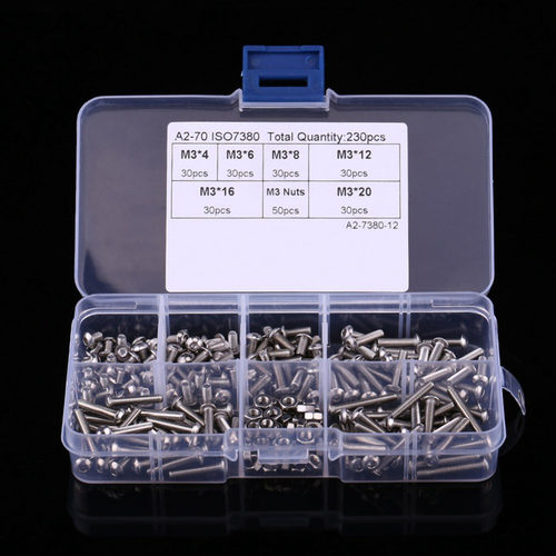 230pcs M3 Screws Bolts and Nuts SS304 Hex Socket Button Head