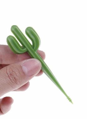 6pcs/pack Plastic Green Cactus Fruit Forks Toothpick Kids