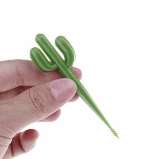 6pcs/pack Plastic Green Cactus Fruit Forks Toothpick Kids