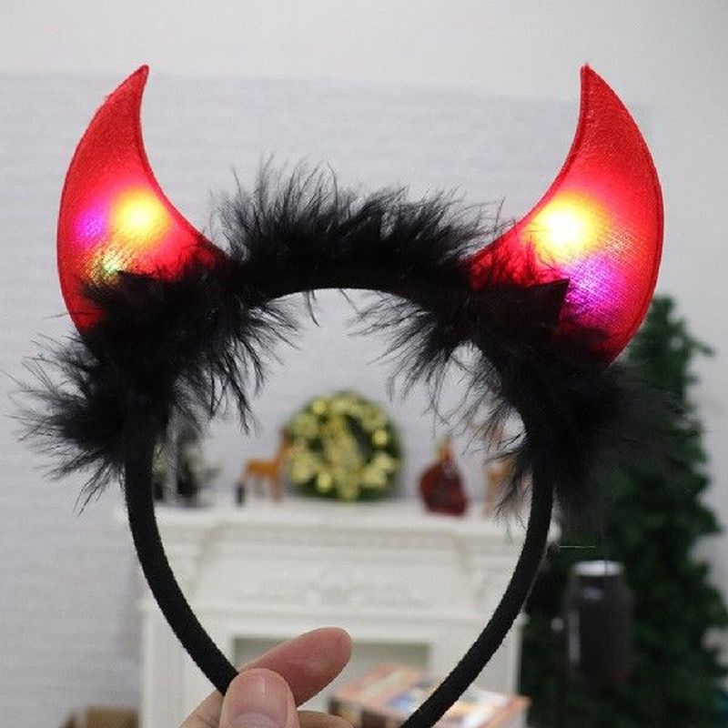 Halloween Devil Ears Horns Shaped Headband Light Up Costume