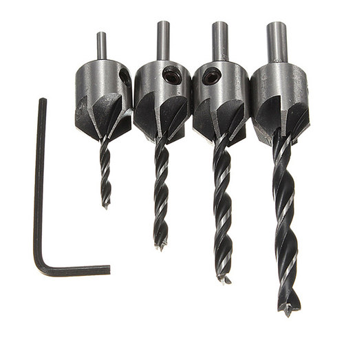 4pcs H 5 Flute Countersink Drill Bit Set Screw Chamfer Tool