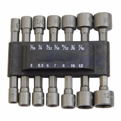 14Pc Power Nut Driver Drill Bit Set SAE Metric Socket Wrench