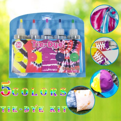*Fabric Textile One-Step Tie-Dye Kit 5 Colors DIY Design Saf