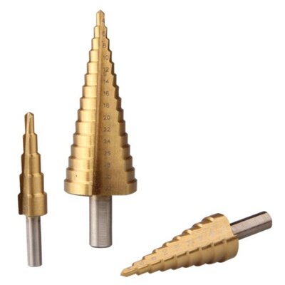 Set of 3 Drills Cutters Floors Conical HSS steel