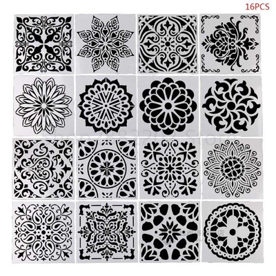16pcs/set Mandala Stencil Drawing Template Ruler Stencils  P