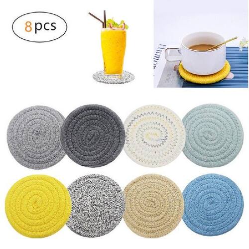 8pcs Cotton Rope Coasters Handmade Braided Coaster Set for