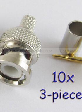 10x BNC Male Crimp Plug for RG59 Coaxial Cable 3-piece Crimp