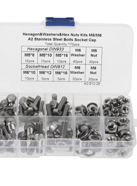 170pcs M5/M6 Hex Socket Head Cap Screws Bolt Washers Nuts Ki