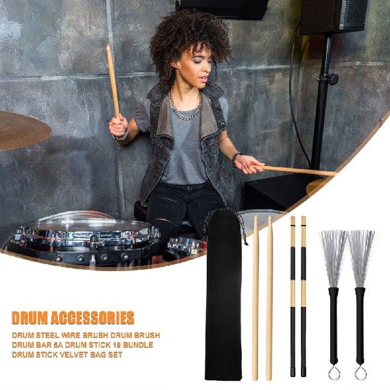 Drum Rod Sticks Wood Drumsticks Wire Brush Set Musical