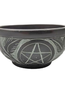 Soapstone Flower Pattern Carved Bowl Star Altar Meditation