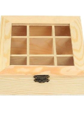 Wooden Tea Bag Jewelry Organizer Chest Storage Box 9 Compart
